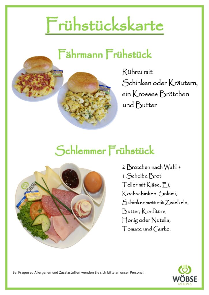 Frühstückskarte Wöbse KIrchlinteln Hauptgeschäft